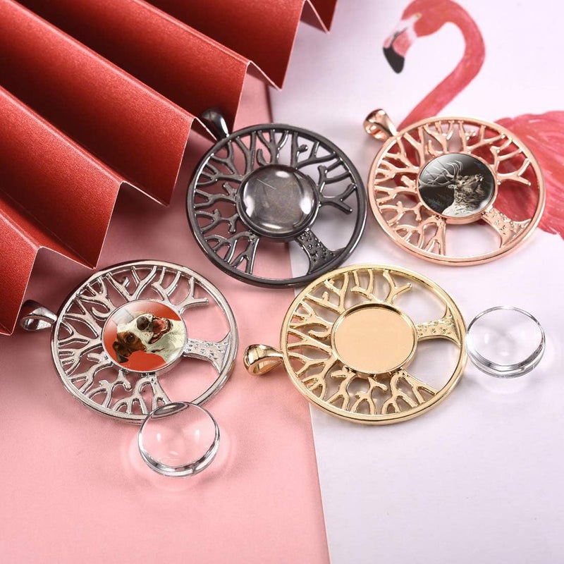 LANBEIDE 60Pieces Cabochons Crafting Kits-20Pcs Tree of Life Bezel Pendant Blank Trays with 20Pcs Glass Dome and 20Pcs Black Necklace Cords with Clasps for DIY Jewelry Making - Image 4